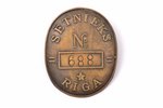 titular badge, Janitor of Riga, Nr. 688, Latvia, 1940-1941, 52 x 41.9 mm...