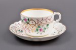 tea pair, porcelain, M.S. Kuznetsov manufactory, hand-painted, Riga (Latvia), Russia, the beginning...