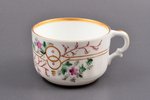 tea pair, porcelain, M.S. Kuznetsov manufactory, hand-painted, Riga (Latvia), Russia, the beginning...