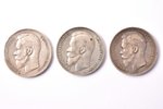 1 ruble, 1897-1899, set of 3 coins, silver, Russia, VF...