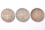 1 ruble, 1897-1899, set of 3 coins, silver, Russia, VF...