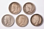 50 kopecks, 1896-1913, set of 5 coins, silver, Russia, VF, F...