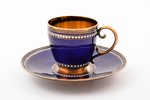 coffee pair, silver, 925 standard, total weight of items 162.25 g, enamel, gilding, h (cup) 4.4  cm,...