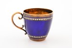 coffee pair, silver, 925 standard, total weight of items 162.25 g, enamel, gilding, h (cup) 4.4  cm,...