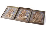 icon with foldable side flaps, Deesis: Jesus Christ, Holy Virgin Mary and St. John the Baptist, copp...