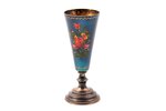 little glass, silver, 875 standard, 26 g, gilding, painted over enamel, h 8.3 cm, Riga Jewelry Facto...