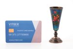 little glass, silver, 875 standard, 26 g, gilding, painted over enamel, h 8.3 cm, Riga Jewelry Facto...