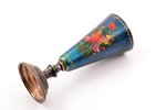 little glass, silver, 875 standard, 26 g, gilding, painted over enamel, h 8.3 cm, Riga Jewelry Facto...