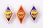set of badges, 3 pcs., educational institutions, USSR...