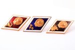 set of badges, 3 pcs., educational institutions, USSR, shortened screw...