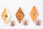 set of badges, 3 pcs., educational institutions, USSR, shortened screw...