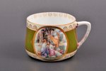 cup, "In the garden", porcelain, M. S. Kuznetsov's fellowship in Moscow, Russia, 1889-1917, h 5.4 cm...