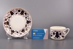 tea pair, porcelain, Dulevo, USSR, 1937-1940, h (cup) 5.5 cm, Ø (saucer) 15 cm...
