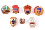 set, 7 badges: "Champion", Latvia, USSR, 1956-1960...