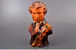 figurine, the bust of Alexander Pushkin, ceramics, Riga (Latvia), M.S. Kuznetsov manufactory, Riga C...