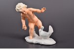 figurine, boy with a bird, porcelain, bisque, Germany, Wallendorf, Schaubach Kunst, 1926-1953, 13 cm...