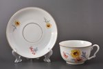 tea pair, porcelain, Langebraun, Estonia, the 20-30ties of 20th cent., h (cup) 5.3 cm, Ø (saucer) 14...