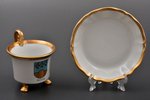 coffee pair, Smiltene city coat of arms, porcelain, M.S. Kuznetsov manufactory, hand-painted, Riga (...
