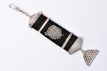 watch fob, ELIB, society, silver, leather, 875 standard, Latvia, 20-30ies of 20th cent., total lengt...