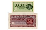 set of 2 banknotes: 50 Reichsmark, 1 Reichsmark, 1944, Germany, VF...