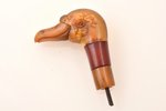 walking stick or umbrella handle, Duck's head, amber, h 9.5 cm, weight 100.6 g, small chips in sever...