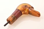 walking stick or umbrella handle, Duck's head, amber, h 9.5 cm, weight 100.6 g, small chips in sever...