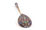 coffee spoon, silver, 88 standard, 17.9 g, cloisonne enamel, gilding, 11.5 cm, Nemirov-Kolodkin Manu...