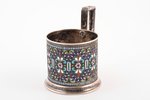 tea glass-holder, silver, 916 standard, 185.5 g, cloisonne enamel, h (with handle) 9.8 cm, Ø (inside...