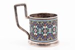 tea glass-holder, silver, 916 standard, 185.5 g, cloisonne enamel, h (with handle) 9.8 cm, Ø (inside...
