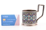 tea glass-holder, silver, 916 standard, 185.5 g, cloisonne enamel, h (with handle) 9.8 cm, Ø (inside...