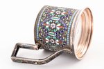 tea glass-holder, silver, 916 standard, 185.5 g, cloisonne enamel, h (with handle) 9.8 cm, Ø (inside...