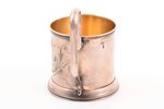 tea glass-holder, silver, Art Nouveau, 84 standard, 120.75 g, engraving, h (with handle) 10.4 cm, Ø...