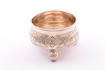 saltcellar, silver, 84 standard, 22.5 g, engraving, h 3 / Ø 4.6 cm, 1888, Moscow, Russia...