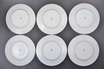 set of 6 plates, porcelain, M.S. Kuznetsov manufactory in Dulyovo, hand-painted, Russia, the end of...