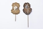 set of 2 badges, Song festival in Riga (60th anniversary) and Ugāle song day, Latvia, 1933 - 1938, 2...