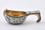 kovsh, silver, 84 standard, 49.55 g, painted cloisonne enamel, gilding, 9 x 4.6 x 3.5 cm, 1908-1917,...