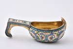kovsh, silver, 84 standard, 49.55 g, painted cloisonne enamel, gilding, 9 x 4.6 x 3.5 cm, 1908-1917,...