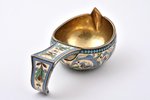 kovsh, silver, 84 standard, 49.55 g, painted cloisonne enamel, gilding, 9 x 4.6 x 3.5 cm, 1908-1917,...
