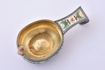 kovsh, silver, 84 standard, 49.55 g, painted cloisonne enamel, gilding, 9 x 4.6 x 3.5 cm, 1908-1917,...
