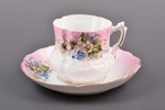 tea pair, porcelain, I. E. Kuznetsov Plant on Volkhov, hand-painted, Russia, the end of the 19th cen...