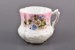 tea pair, porcelain, I. E. Kuznetsov Plant on Volkhov, hand-painted, Russia, the end of the 19th cen...