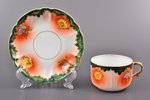 tea pair, porcelain, M.S. Kuznetsov manufactory, hand-painted, Riga (Latvia), Russia, the end of the...
