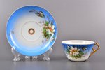 tea pair, porcelain, I. E. Kuznetsov Plant on Volkhov, hand-painted, Russia, the end of the 19th cen...
