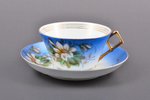 tea pair, porcelain, I. E. Kuznetsov Plant on Volkhov, hand-painted, Russia, the end of the 19th cen...