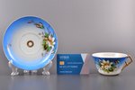 tea pair, porcelain, I. E. Kuznetsov Plant on Volkhov, hand-painted, Russia, the end of the 19th cen...