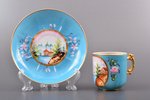 tea pair, porcelain, M.S. Kuznetsov manufactory, hand-painted, Russia, 1864-1889, Ø (saucer) 14 cm,...