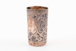 beaker, silver, Caucasus, 84 standard, 30 g, engraving, niello enamel, h 4.3 cm, 1908-1917, Kiev, Ru...
