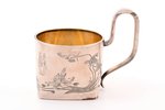 tea glass-holder, silver, Art Nouveau, 84 standard, 150.45 g, engraving, h (with handle) 8.9 cm, Ø (...