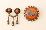 a set, 2 brooches-saktas, silver, amber, 875 standard, the item's dimensions Ø 3.25 / 2.9 x 3.7 cm,...
