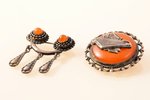 a set, 2 brooches-saktas, silver, amber, 875 standard, the item's dimensions Ø 3.25 / 2.9 x 3.7 cm,...